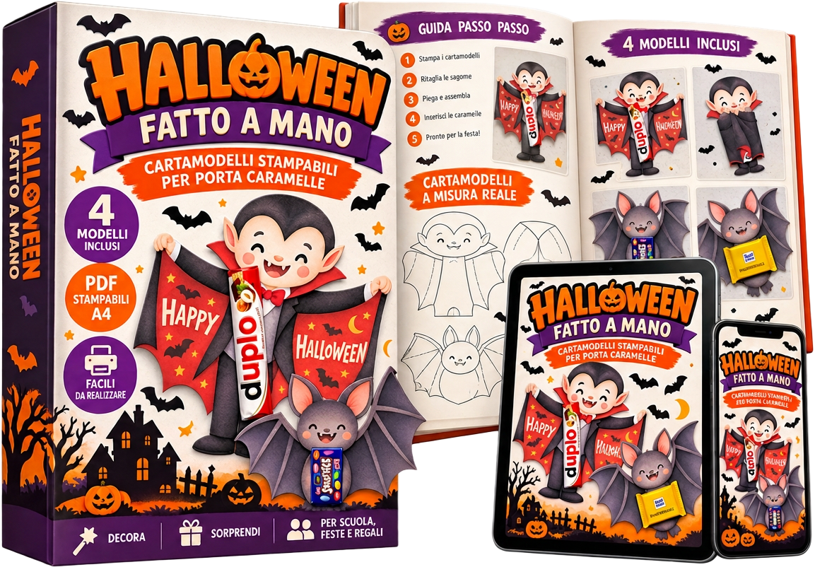 Kit Digitale Halloween: modelli PDF per regalini con vampiri e pipistrelli